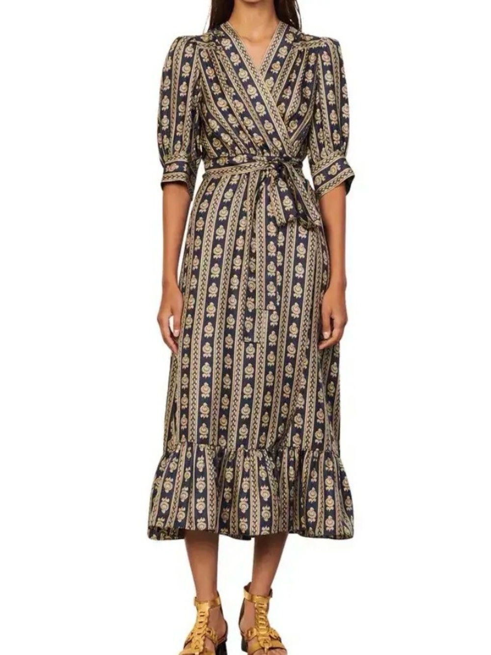 Sandro Enrika Silk Tie Waist Dress